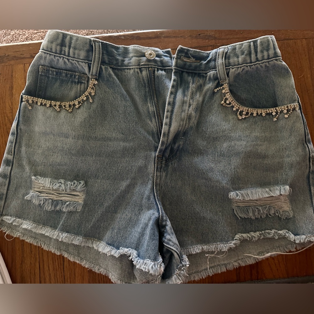 Forever 21 Sparkly Dangle Distressed Shorts.